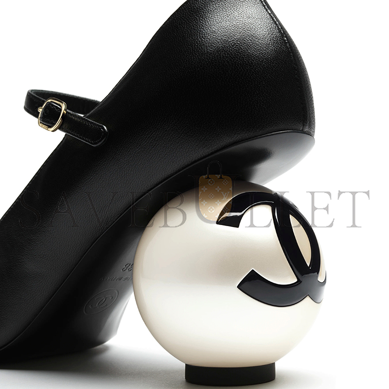 CHANEL MARY JANES LAMBSKIN, PATENT CALFSKIN & IMITATION PEARLS G46775